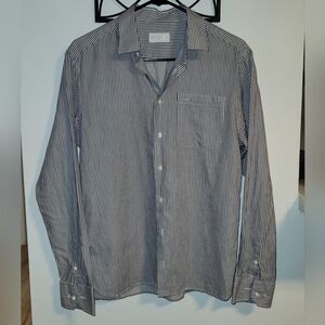 Boga Mens Blue striped Button Up Shirt Size S Modern Minimalist Preppy Nautical